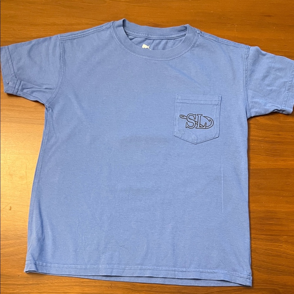 Southern Lure Boys YS Blue Dog Graphic Logo Pocket Crew Neck Cotton T-Shirt